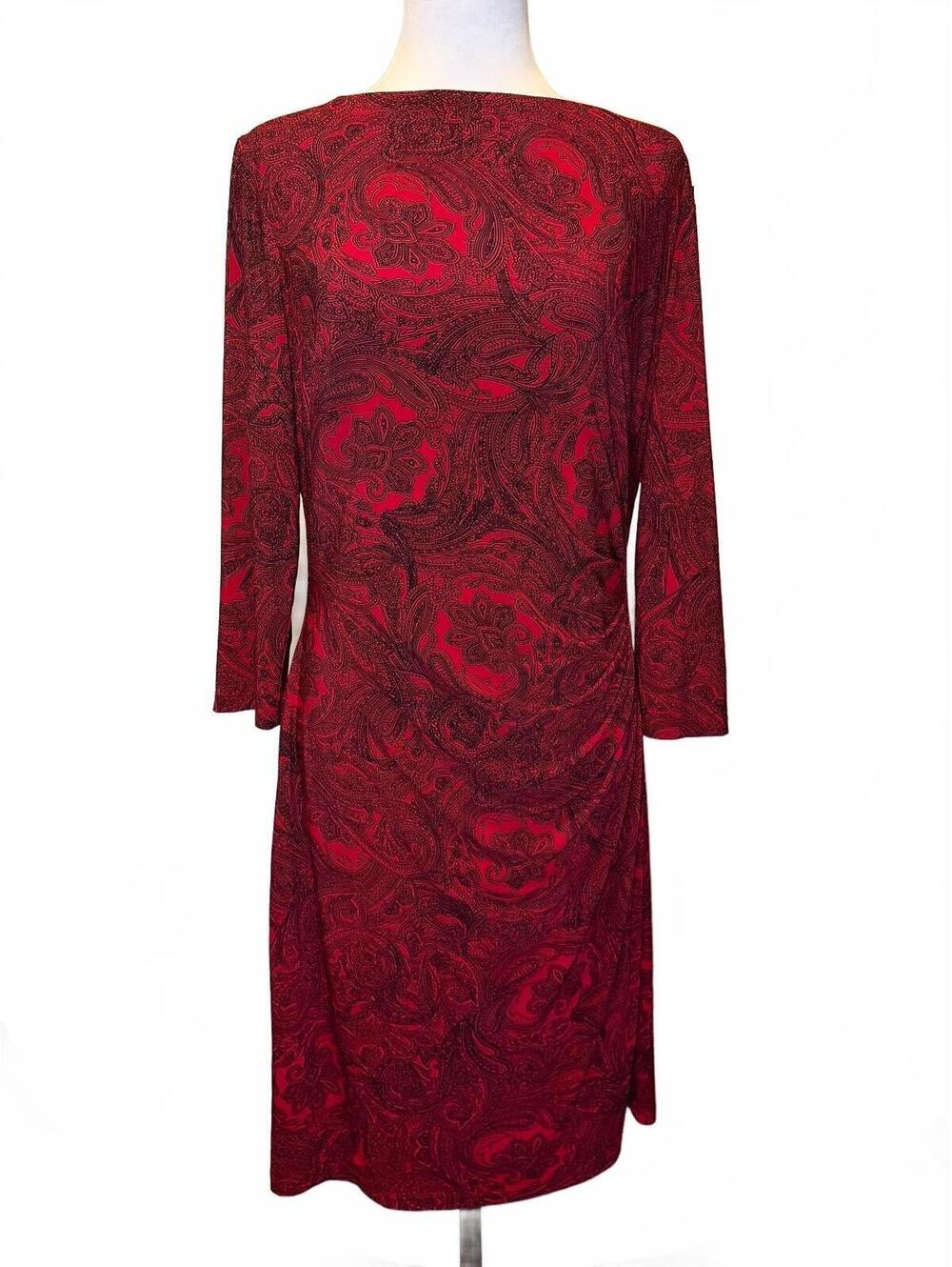 Lauren Ralph Lauren Red Black Paisley Dress 12 Dark Romantic Preppy Chic Siren